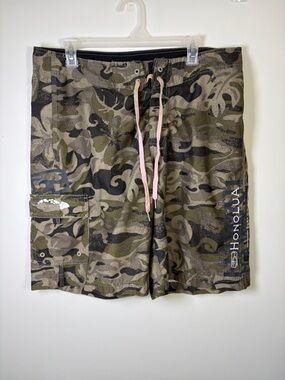 Men's Honolua Surf Co. Camo Board Shorts - Olive Green - 36 - 10” Inseam